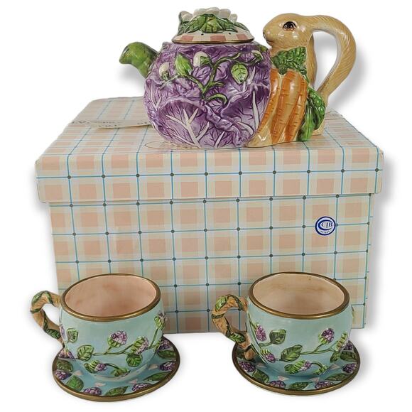 Silvestri Bunny in the garden tea set for two Elaine Voghelle in box - Picture 1 of 10